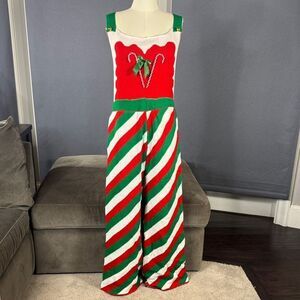 Women’s Spadehill Festive Striped One Piece Sweater Jumpsuit Candy Cane Size L